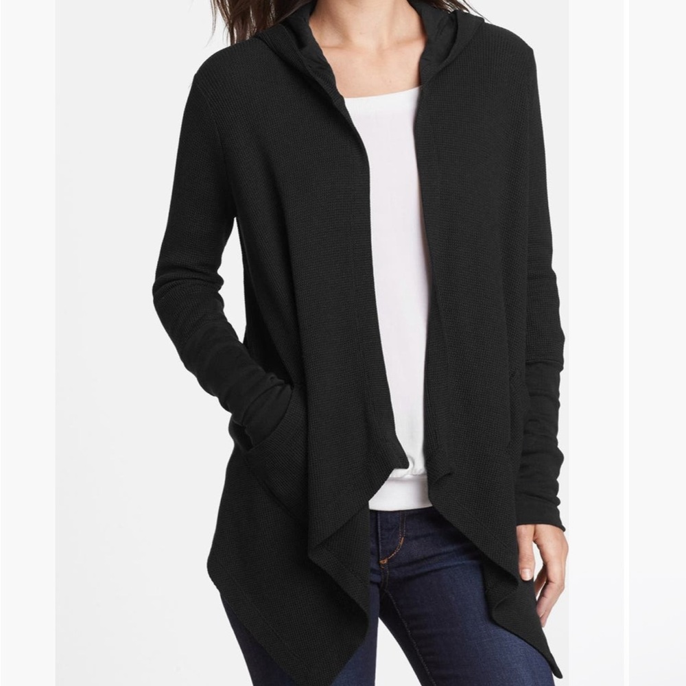 Splendid Black Draped Thermal Hoodie